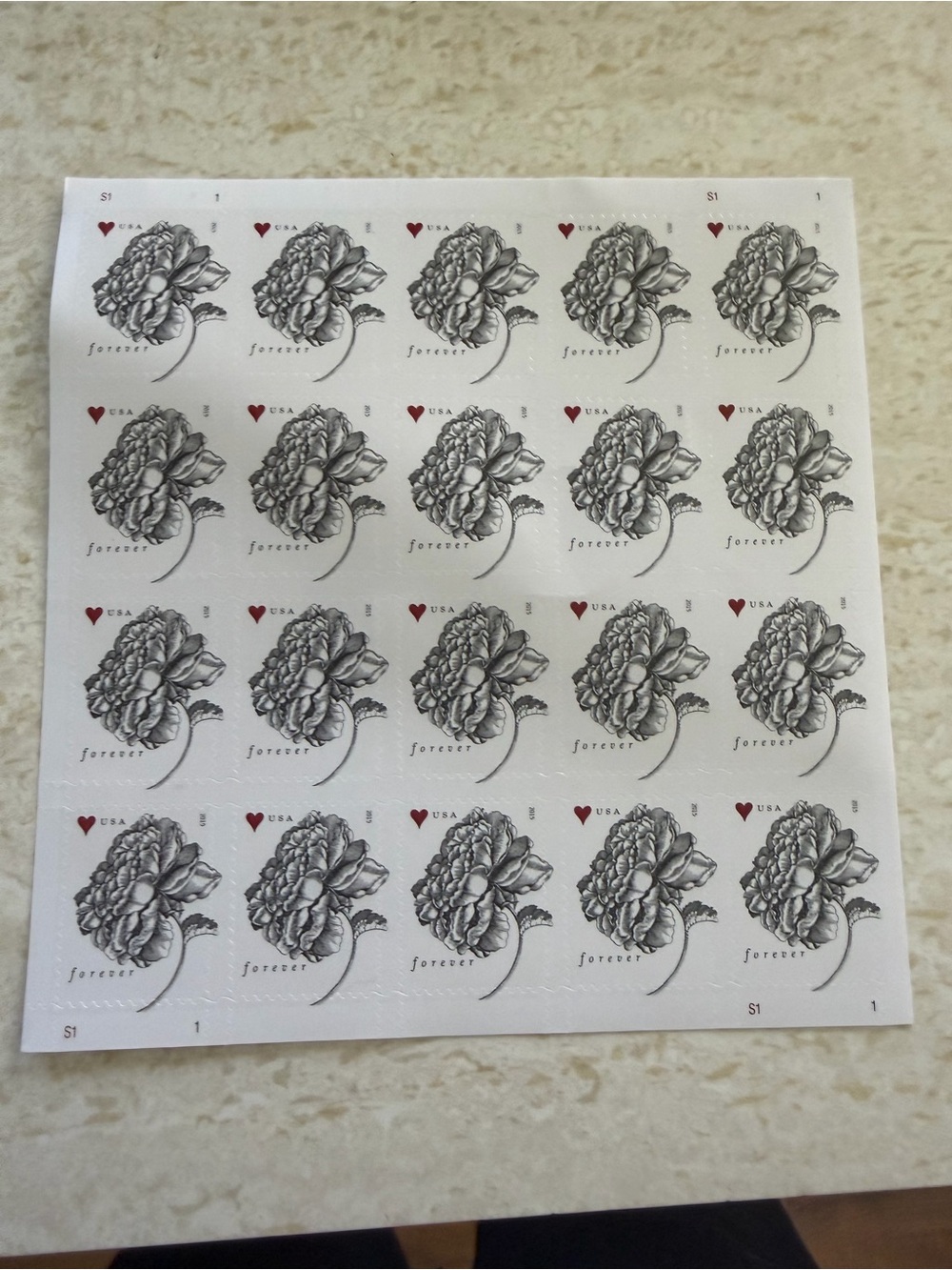 2015 Rose and Heart stamp (Scott 4959) - sheets of 100